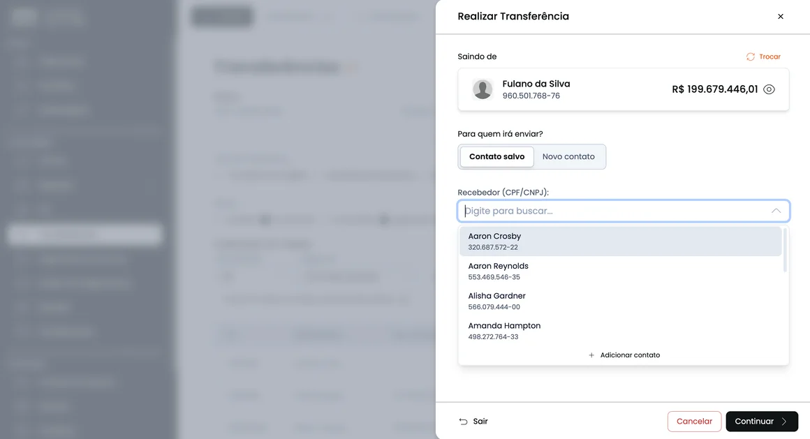 The new selector: a searchable dropdown where the person types and selects the contact in the same field.