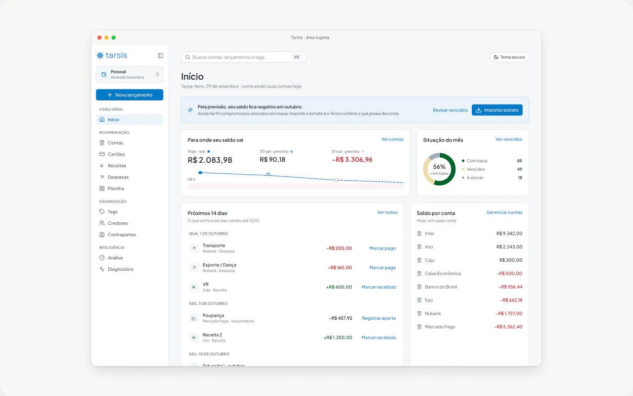 Início: O que vai acontecer com o seu saldo.