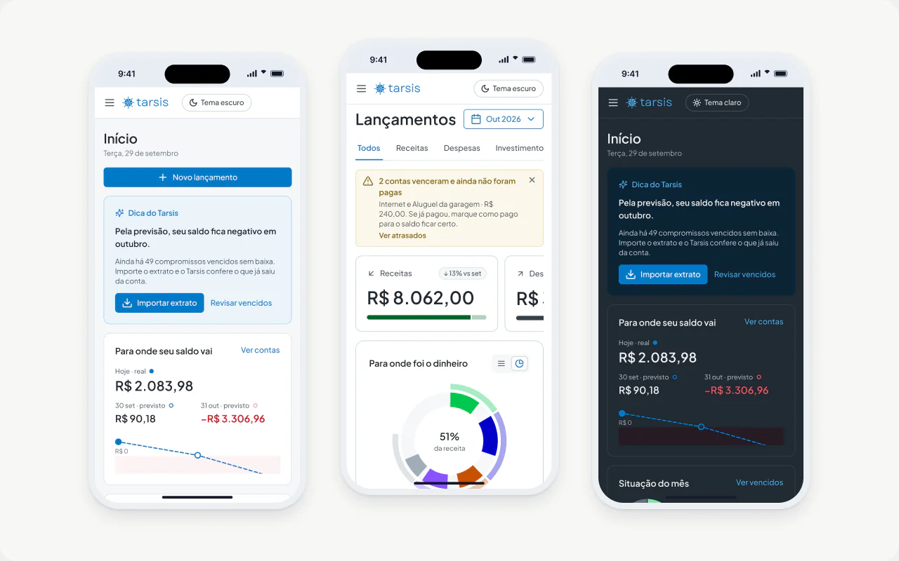 Mobile e tema escuro: A mesma lógica no celular e no escuro.